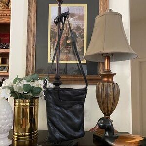 MARGOT NY Soft Leather Crossbody Bag Black Shoulder Purse Adjustable Strap